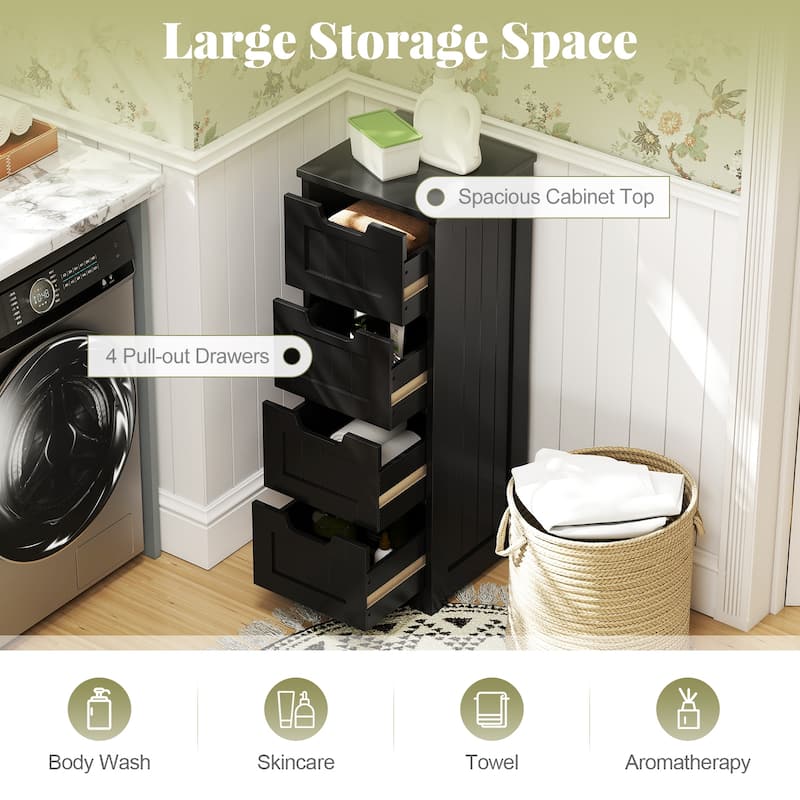 Gymax Bathroom Floor Cabinet Free-Standing Side Storage Organizer w/ 4