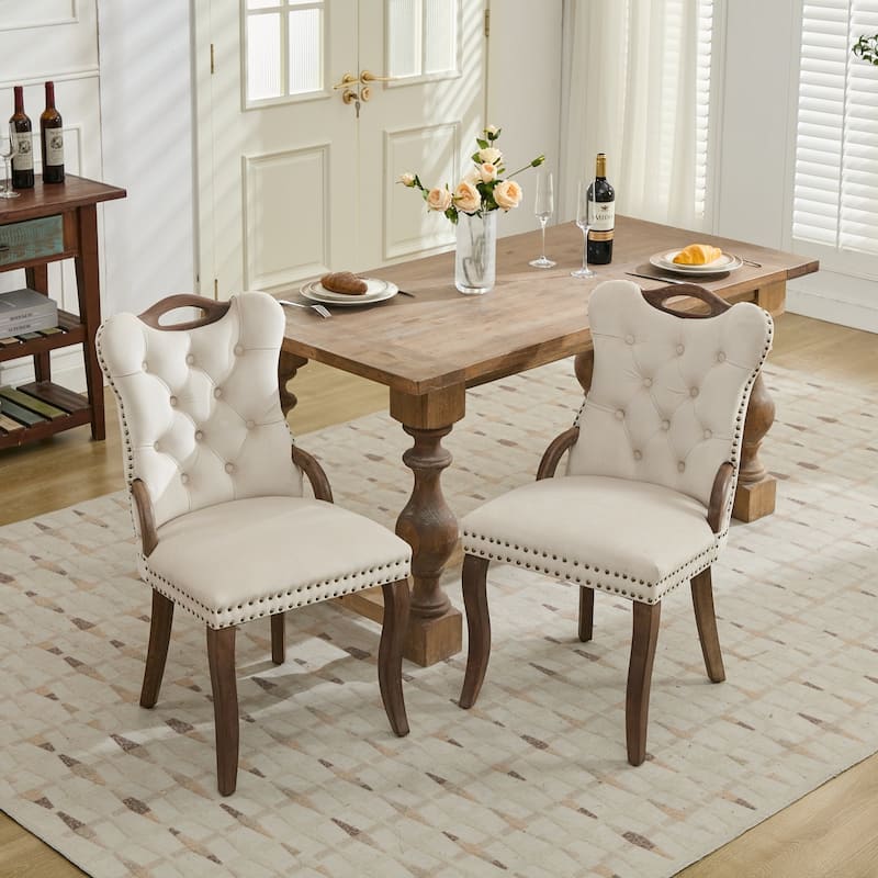 Modern Velvet Dining Chair with Solid Wood Legs, Set of 2