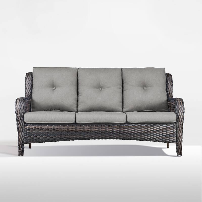 Outdoor 3-Piece Sofa with Ottomans Brown-Grey - Brown