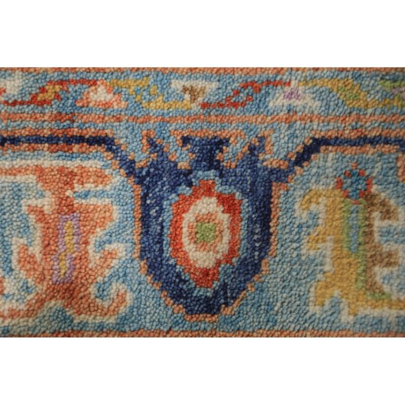 Blue Floral Oushak Oriental Rug Hand-Knotted Wool Carpet - 3'11"x 6'1"