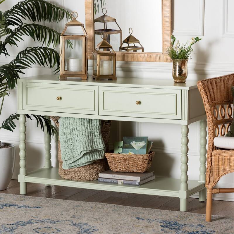 Karnia Console Table with Spindle Legs - 2-Drawer Accent Table with Turned Detailing and Open Shelf Storage