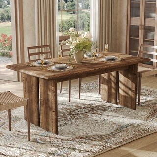 63-Inch Solid Wood Dining Table, Large Tabletop Rectangle Kitchen Table ...