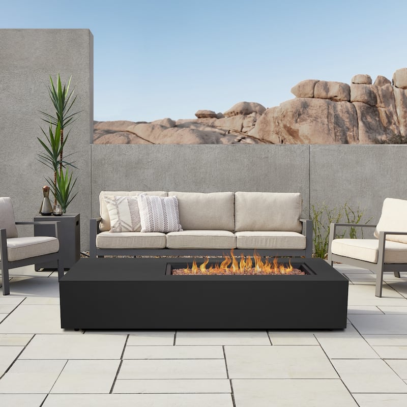 Aegean 75" Asymmetrical Rectangle Steel LP or NG Fire Pit Table - Black - Propane