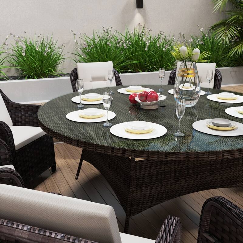 Modern 9-piece Outdoor Dining Table Set with Umbrella Hole & 8 Chairs