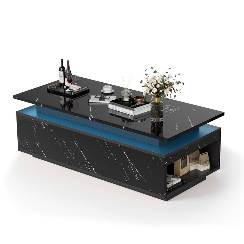 Pocassy 47.2 Inches Living Room Tables with 24 Colors LED Lights