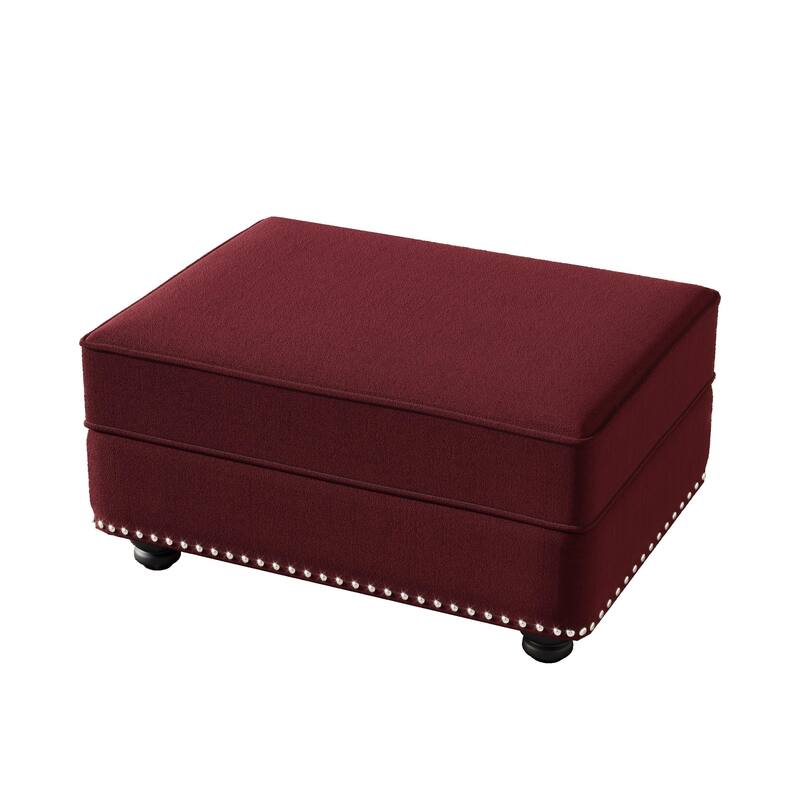 GDFStudio - Velvet Upholstered Modular Ottoman with Solid Wood Frame - Burgundy