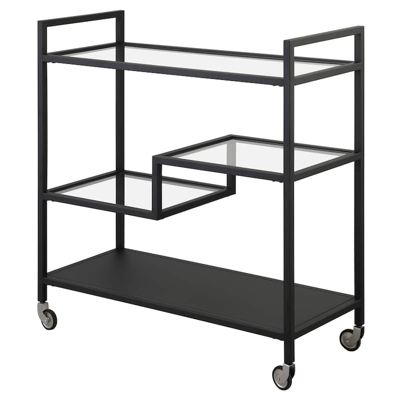 Lovett 33" Wide Rectangular Bar Cart with Glass Shelves