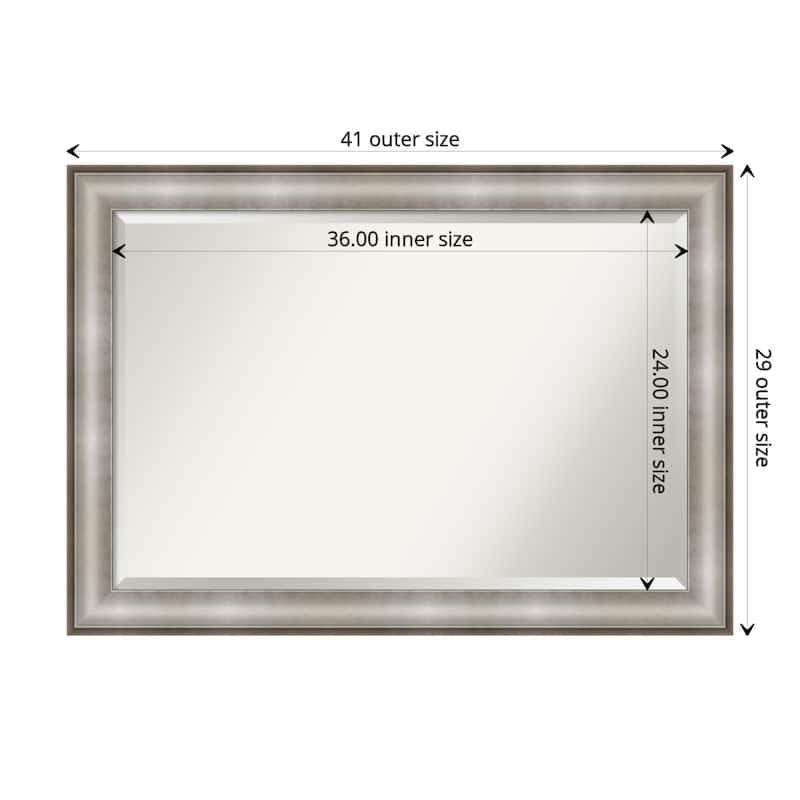 Beveled Bathroom Wall Mirror - Imperial Frame - Outer Size: 41 x 29 in - Imperial Silver