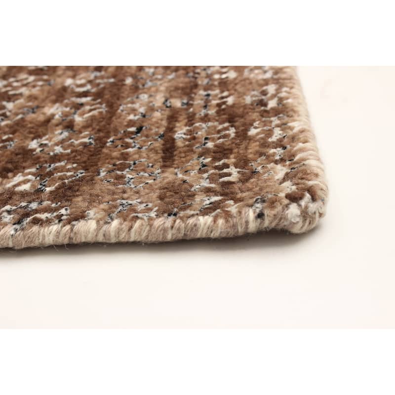 ECARPETGALLERY Hand-knotted Silk Shadow Brown Silk, Wool Rug - 4' 1" x 4' 11"