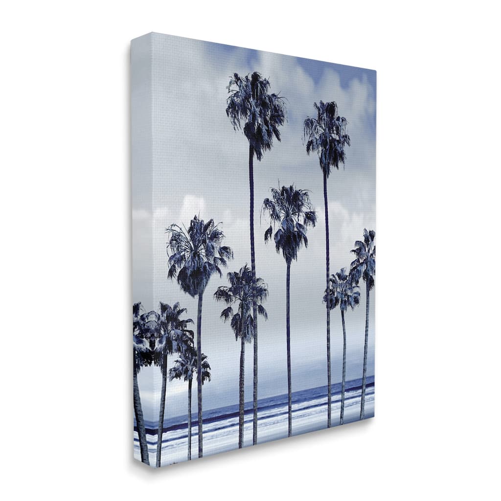 Stupell Navy Blue Palm Trees on Coastline Monochromatic Canvas Wall Art