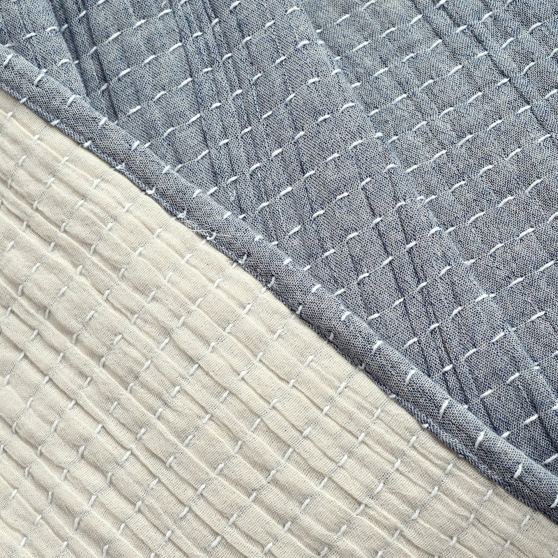 Lush Decor Solid Kantha Pick Stitch Yarn Dyed Cotton Woven Throw Blanket