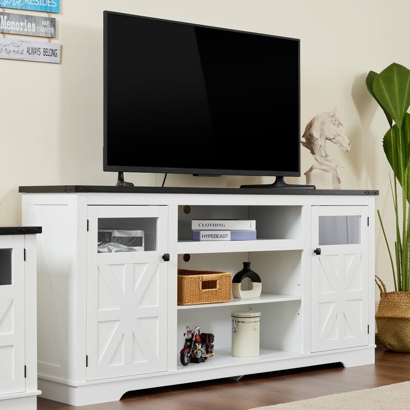 Ukuowu 66" Rustic Farmhouse TV Stand for 75 65 inch TV with Storage Cabinets for Living Room Bedroom
