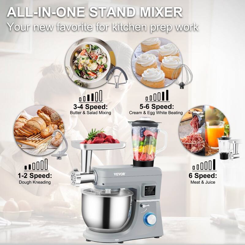 5 IN 1 Stand Mixer 7.4 Qt Tilt-Head Electric Mixer with 6 Speeds
