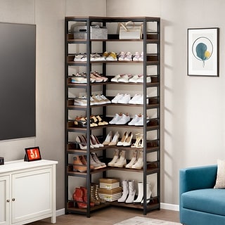 9-Tier Corner Shoe Rack, Freestanding Shoe Storage Shelf - Bed