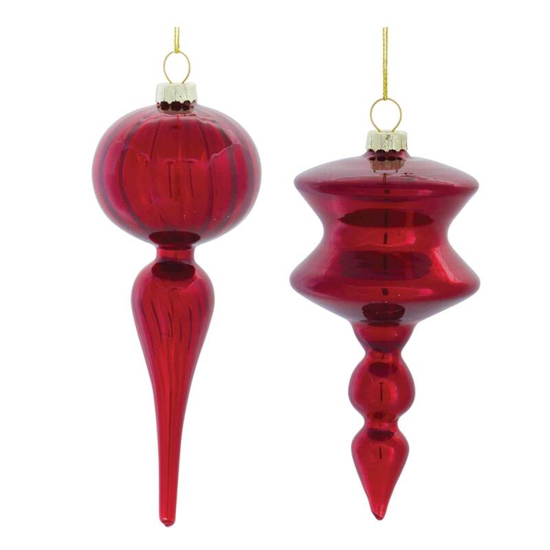 Shiny Finish Glass Christmas Finial Drop Ornaments 6.5" 170mm Red 12Ct