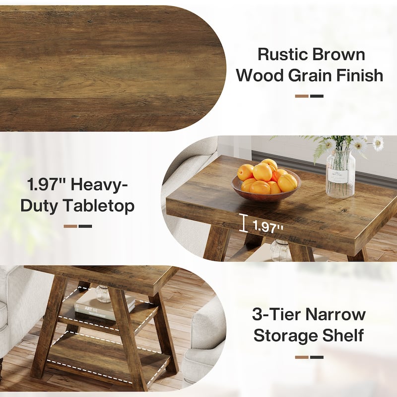 End Table with Storage, Wooden Side Table, Bedside Table for Living Room, Bedroom Small Spaces