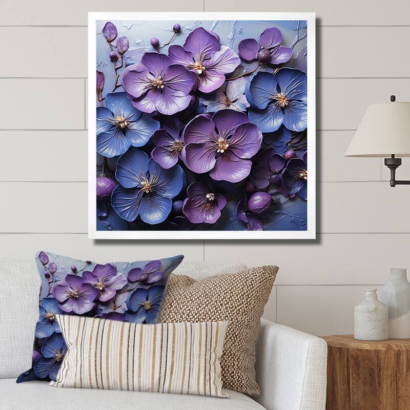 Designart "Royal Elegance " Violets Framed Canvas Prints - 16 in. wide x 16 in. high - White