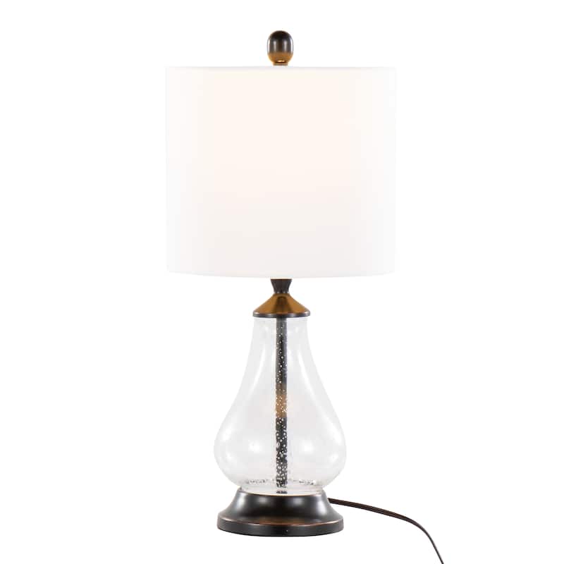 Porch & Den Kirsten Clear Seeded Glass 22-inch Accent Lamp with Off-White Linen Drum Shade