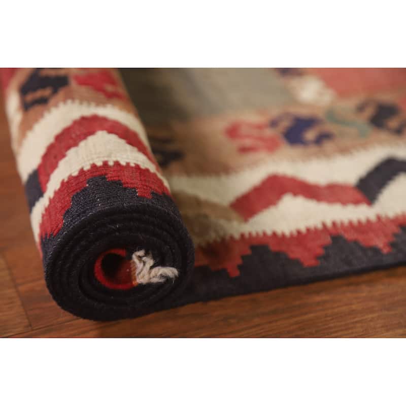 Checkered Kilim Qashqai Persian Vintage Rug Flatweave Wool Carpet - 4'6"x 7'8"