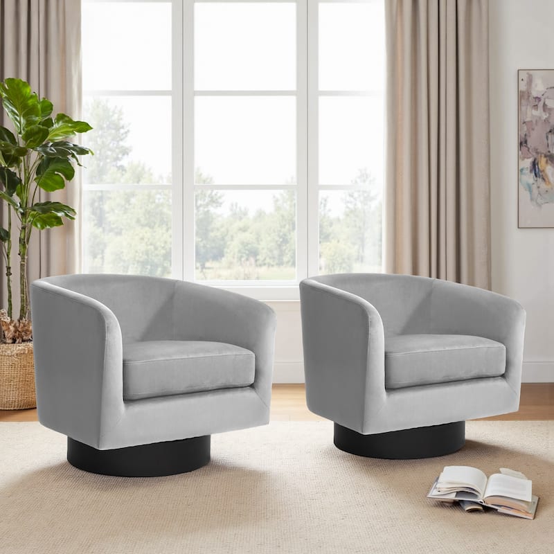 2 Set Modern Upholstered Swivel 360 Degree Accent Chair - 28" W × 25" D × 26" H - Grey