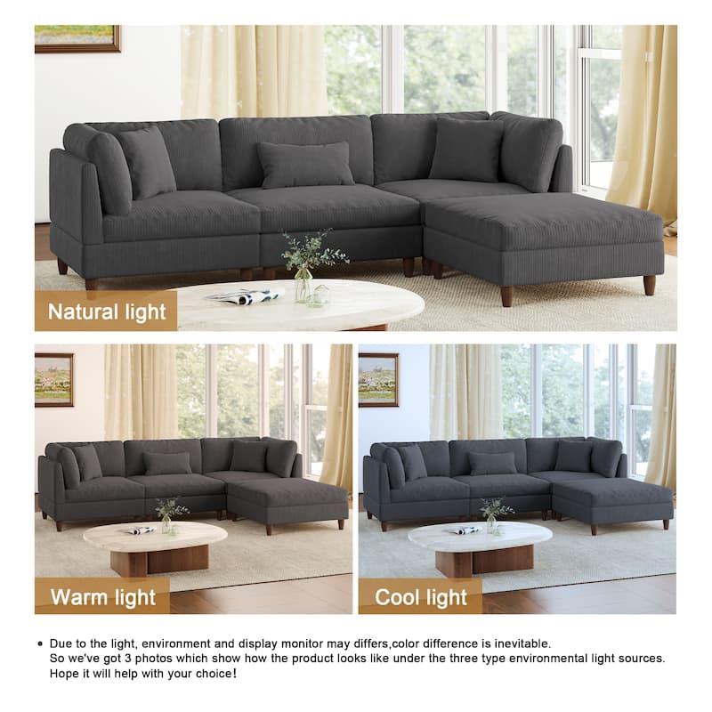 112" W Modern Upholstered Corduroy Modular Sectional Sofa