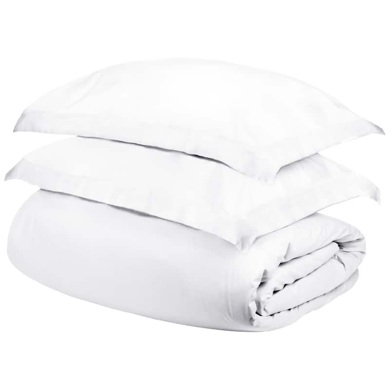 HomeRoots White Queen Cotton Blend 400 Thread Count Washable Duvet Cover Set