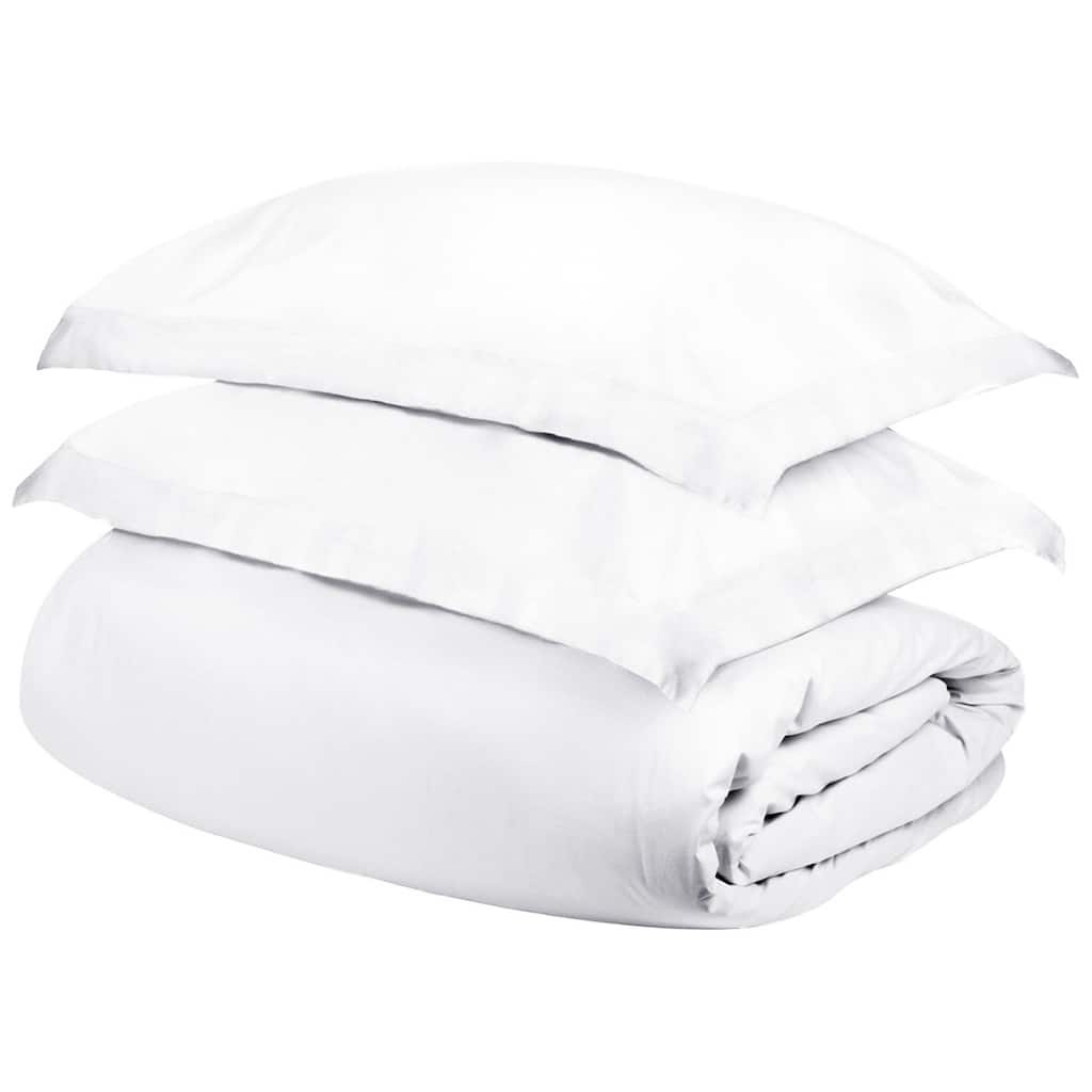 HomeRoots White Queen Cotton Blend 400 Thread Count Washable Duvet Cover Set