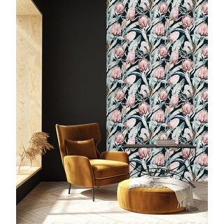 Black Wallpaper with Protea Flowers Peel and Stick and Prepasted - Bed ...