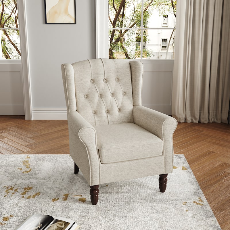 Button Tufted Wingback Accent Chair Upholstered Armchair