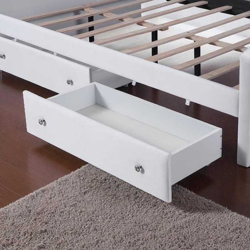 Twin/Full Size Upholstered Daybed with LED Lights, 2 Storage Drawers, Velvet Frame, No Box Spring Required