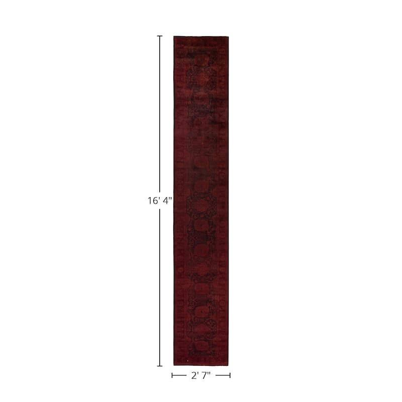 Overton Hand Knotted Wool Vintage Inspired Modern Contemporary Overdyed Brown Runner Rug - 2' 7" x 16' 4"