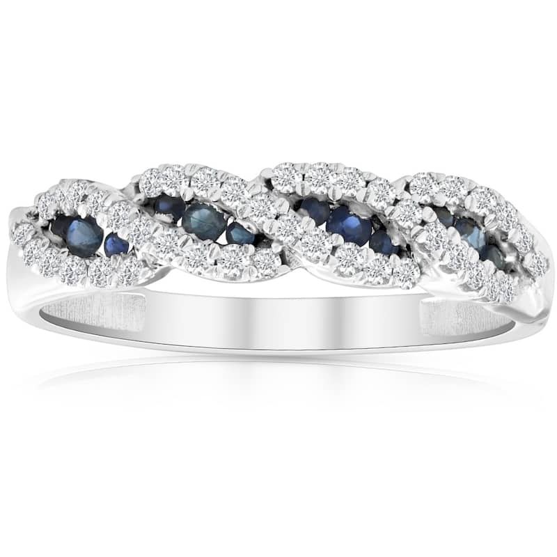 1/3 Ct Blue Sapphire & Diamond Ladies Swirl Wedding Ring 10k White Gold