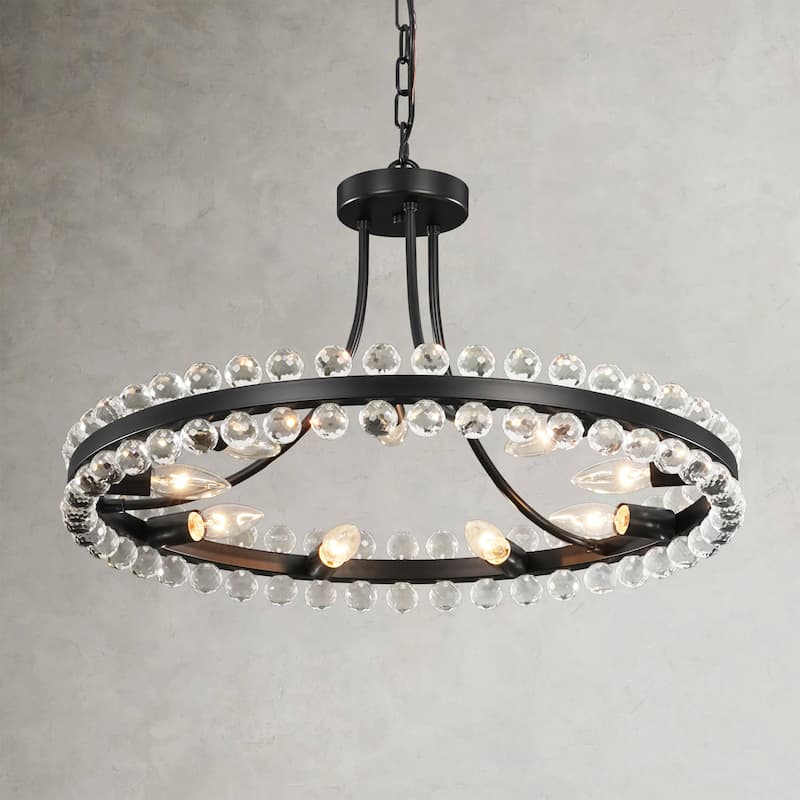 9-Light Modern Glam Round Traditional Crystal Chandelier, Flush Mount or chandelier Installation