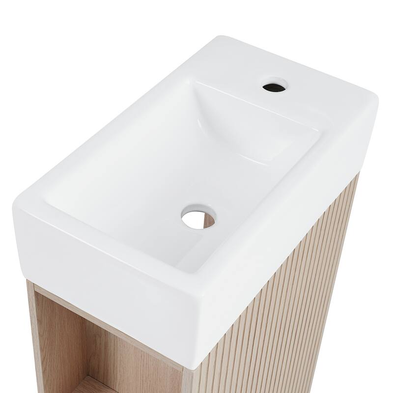 18.6" Vertical Stripe Door Cabinet Bathroom Vanity with Sink, Toilet Paper Holder and 2-tier Shelf - Available Left or Right