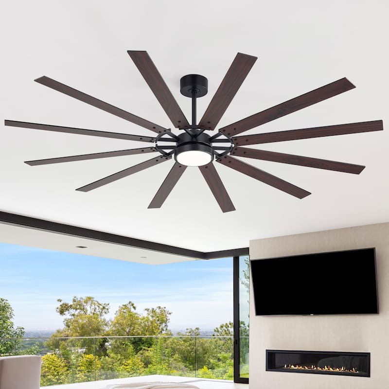 72"/80" Large Windmill Ceiling Fan with Light and Remote(12 Reversible Blades) - 80-INCH