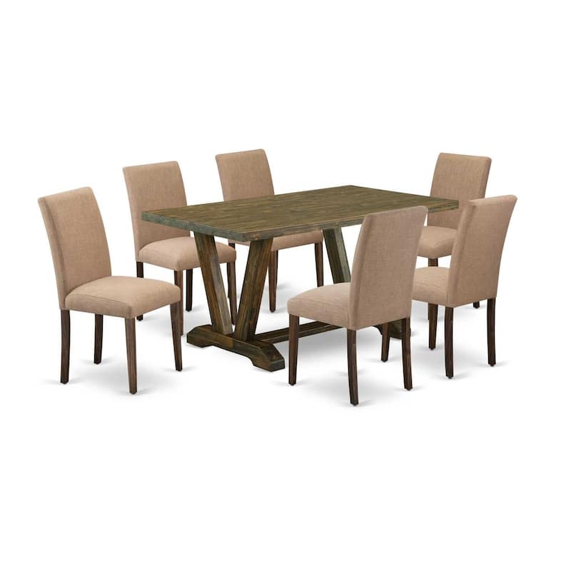 HomeStock 7-Pc Multi-Color Solid Wood Top-Rectangular Upholstered Dining Room Set with High Back-Seats 4