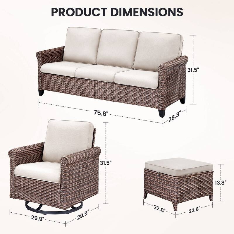 Pocassy Outdoor Sofa Swivel Chairs Patio Chair Funiture Set