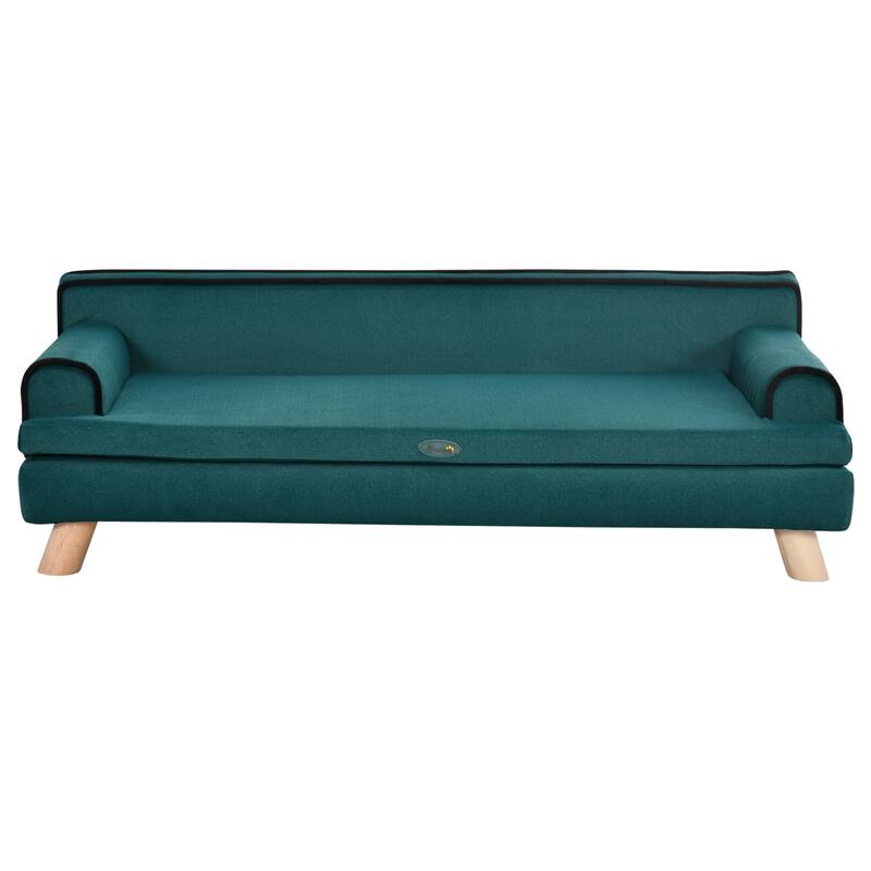 PawHut Soft Foam Large Dog Couch for a Fancy Dog Bed, Spongy Dog Sofa Bed, Washable Cover, Elevated Dog Bed, Teal