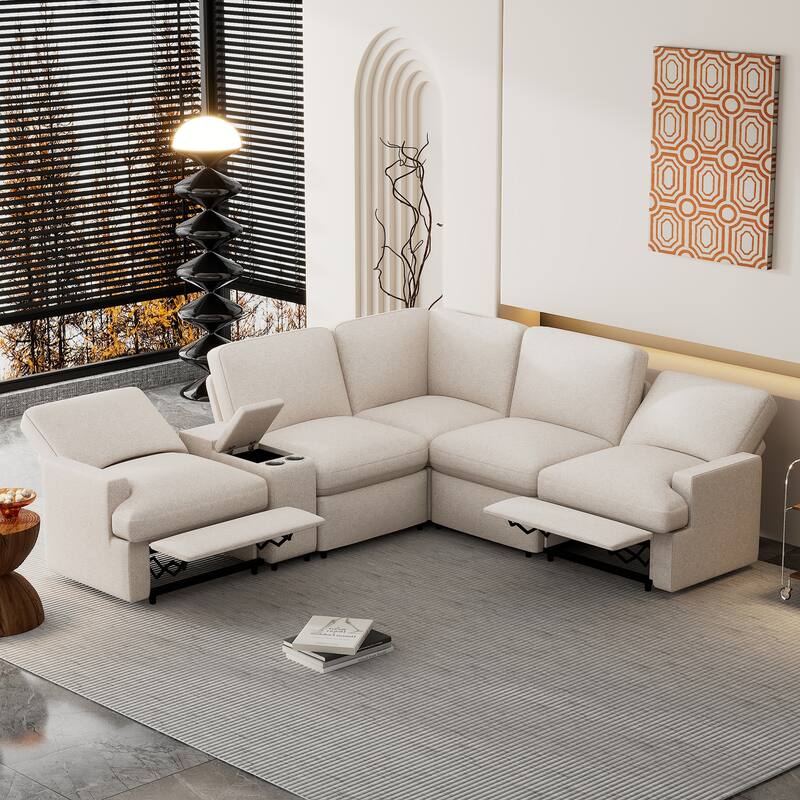 104'' Power Recliner Corner Sofa Reclining Sofa Sectional Couches with Storage Box, Cup Holders, USB Ports and Power Socket