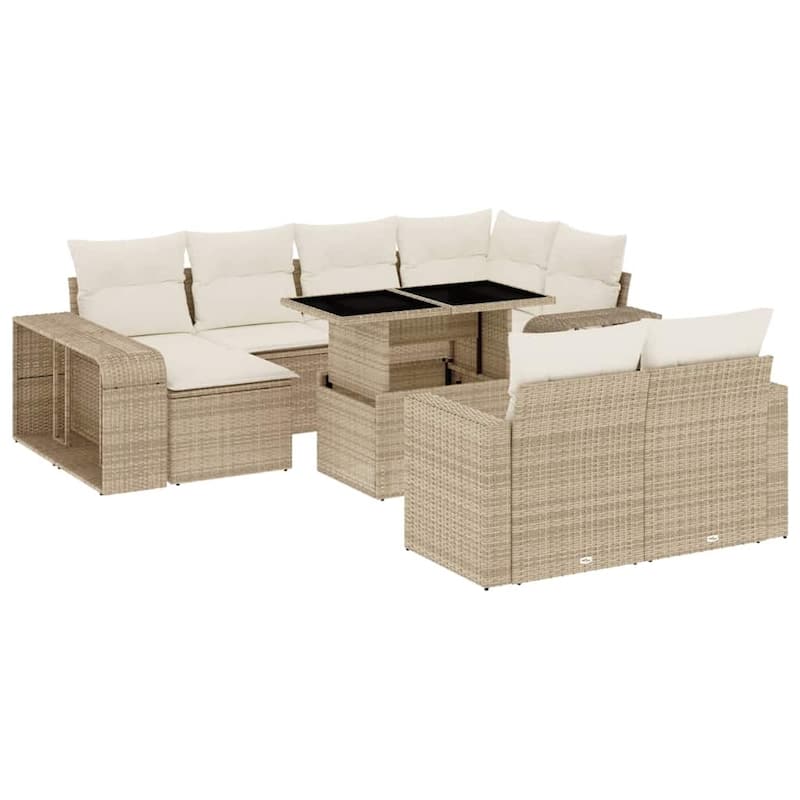 vidaXL Patio Sofa Set with Cushions Outdoor Furniture 11 Piece Poly Rattan - 21.7 x 39.4 x 28.7 in