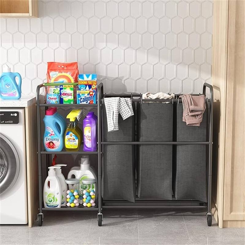 Star 3 Bag Laundry Sorter Cart with Storage Shelf, Laundry Hamper Sorter with Rolling - 23.8"L x 33.46"W x 43.3"H