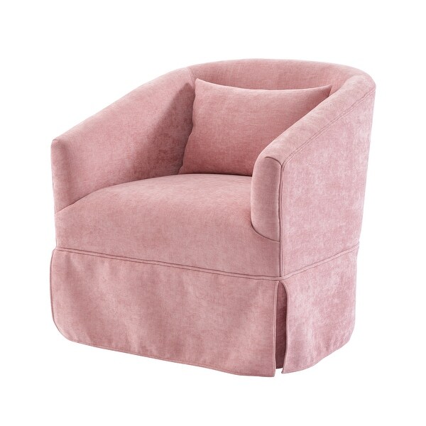カナデモノ 椅子　Linen Round Lounge Chair - Pink Pink Round Sofa Chair, Lounge Reading Armchair with Skirt Linen