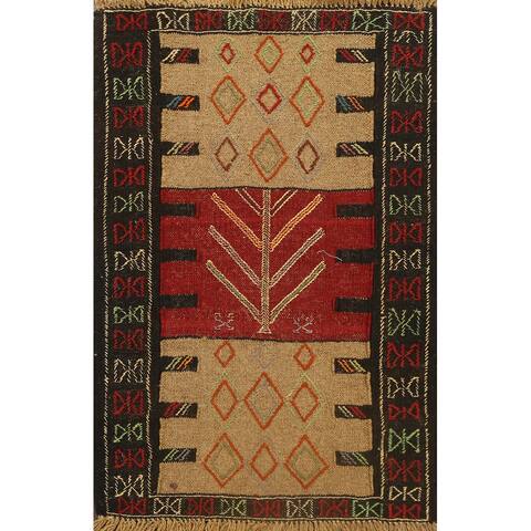 Geometric Kilim Shiraz Persian Tribal Area Rug Flat-weave Wool Carpet - 2'0" x 2'10"