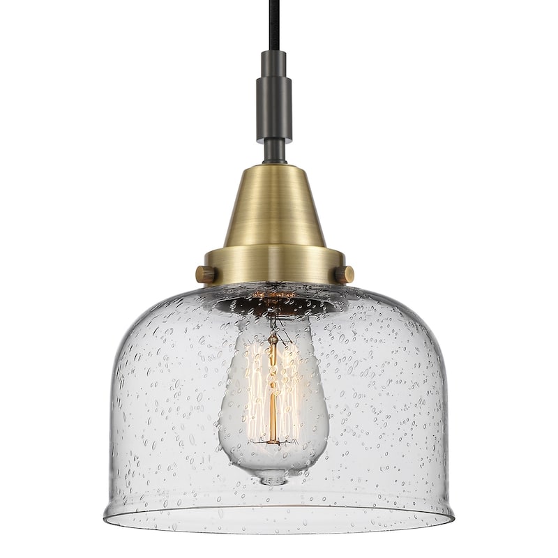 Innovations Lighting 447-1P-G74 Bell 8" Wide Mini Pendant with Clear, - Black Antique Brass