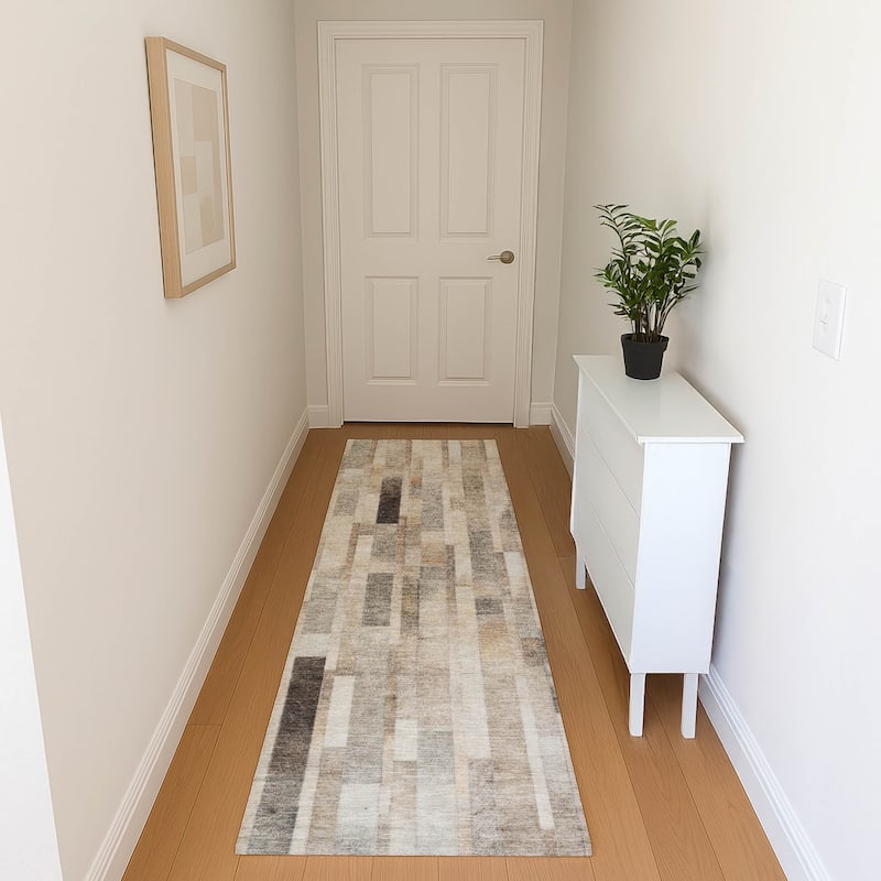 Premium Washable Super Soft Geo Stripe Mayfield Rug - Taupe - 2'3" x 7'6"