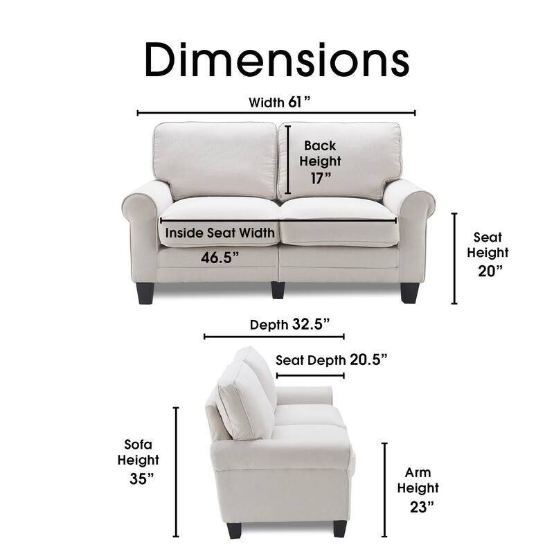 Serta Copenhagen 61" Loveseat for Two People, Pillowed Back Cushions and Rounded Arms, Durable Modern Upholstered Fabric