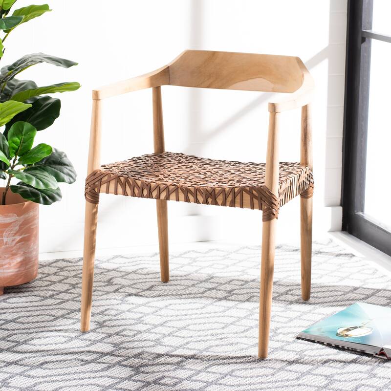 Munro Wanda Woven Leather & Solid Wood Accent Chair (Fully Assembled) - 22" W x 20.5" L x 28.5" H - 22Wx21Dx29H