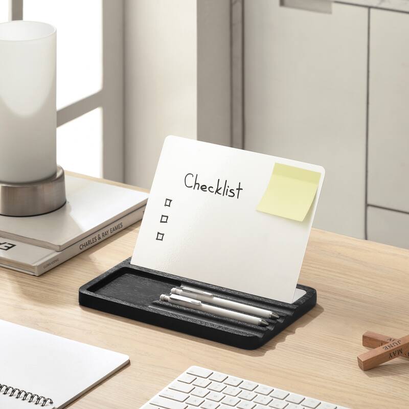 Jani Wooden Desk Organizer with Magnetic Whiteboard - Solid Wood, Hidden Storage & Anti-Skid Base for Home, Office & Workspaces - Black