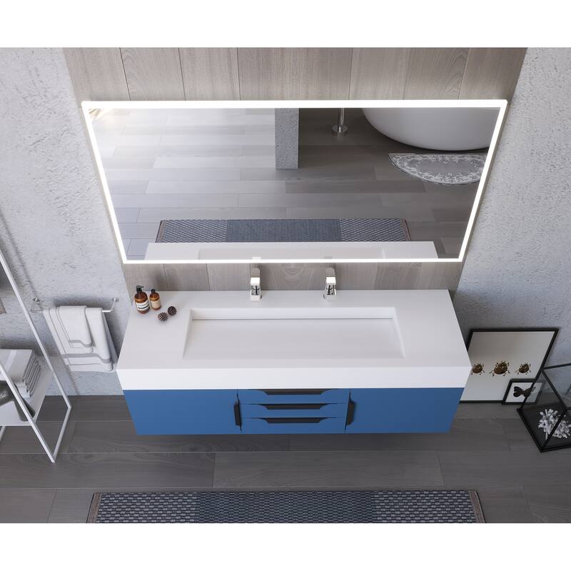 Nile 60" Wall Mounted Bathroom Vanity Set w/ White Top