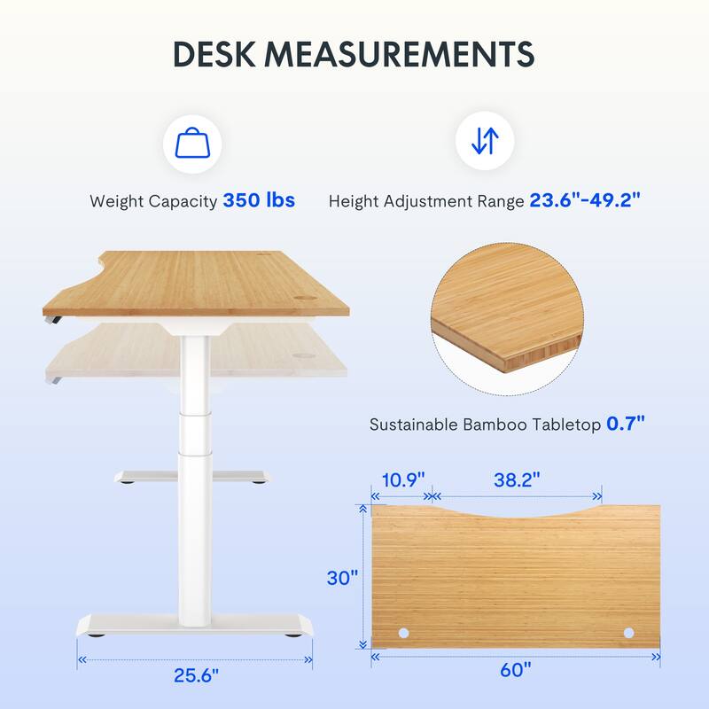 FLEXISPOT Electric Height Adjustable Standing Desk 3-Stage Dual Motor With Curved Bamboo Desktop